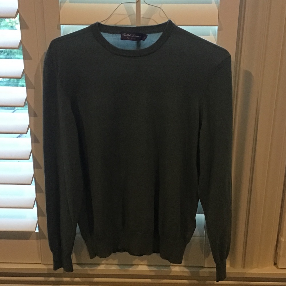 Ralph Lauren Purple Label Men's Olive Cashmere Crewneck Sweater